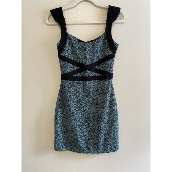 Free People Size XS Cross My Heart Pacific Blue Black Mini Bodycon Dress - Picture 1 of 5